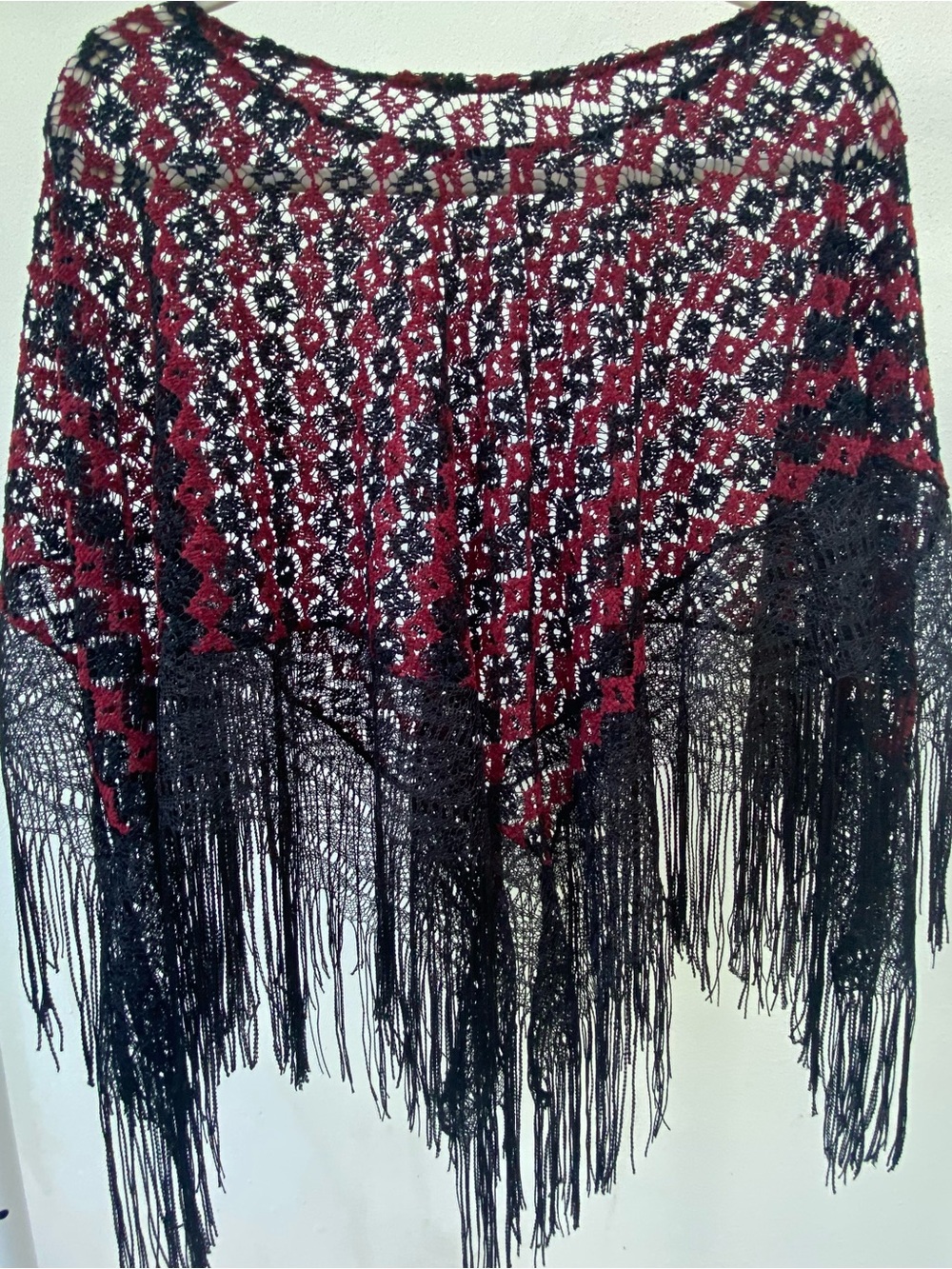 Y2K Whimsygoth Black & Red Knit Fringe Poncho One Size
